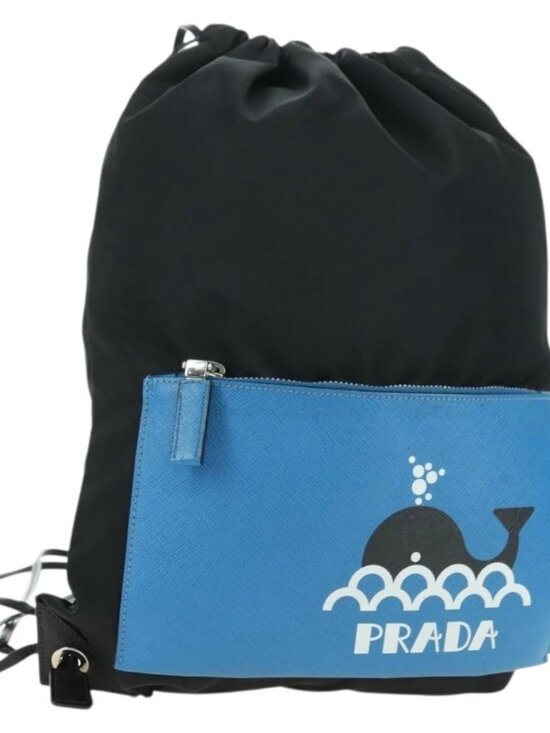 PRADA Backpack Nylon Leather Black Blue Silver Auth 92876 main image 14